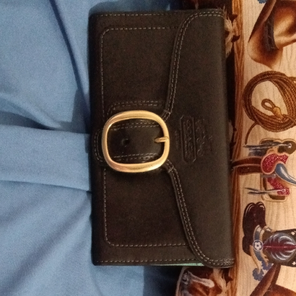 Black Leather Wallet with Gold Buckle